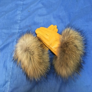 Nouveau Véritable Fourrure De Raton Laveur Manchette Femmes <span class=keywords><strong>Laine</strong></span> Doublé Gants En <span class=keywords><strong>Cuir</strong></span> D'hiver - Product Image 5