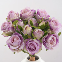 AR-734 bord brûlé 13 têtes bouquet de roses bulgares fleurs artificielles Bouquet de fleurs pour accessoires de photographie