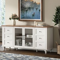 Ensemble de meuble TV et table basse en bois contemporain avec portes en verre, armoires de rangement, meubles confortables pour l'extérieur et la salle à manger