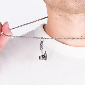 Pendentif hache en acier inoxydable MECYLIFE, bijoux viking nordique, collier hache de loup hurlant, bijoux hip-hop pour hommes - Product Image 6
