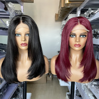 Perruque Lace Front 5x5 Marron 99J, Lisse Baguette, avec Fermeture Intérieure à Boucle, Cheveux Humains Vierges, Perruques Dégradées pour Femmes