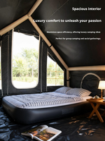 Grande tente de camping gonflable entièrement automatique quatre saisons portable 6.6-3, triple protection imperméable avec revêtement noir, 2 portes et 6 fenêtres