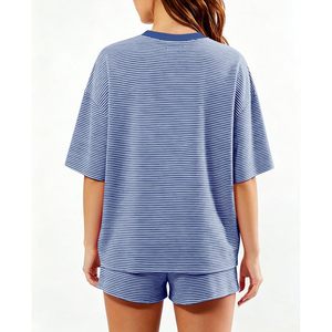 Women 2 Piece Striped <b>Lounge</b> Set Short Sleeve Oversized T-Shirt Pjs Shorts Casual Matching Pajamas Set - Product Image 5