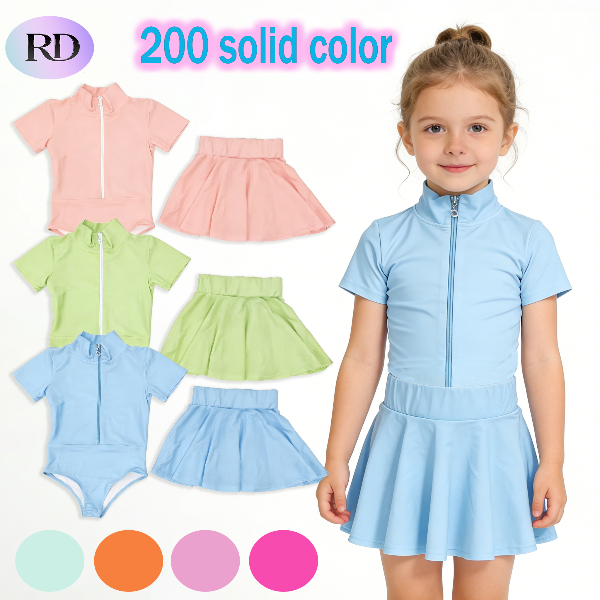 Ruidian 2026 Summer Young Girls Sportswear Set Hot Sale Short Sleeve Yoga Jacket Zipper 2-Piece Nylon/Spandex Breathable