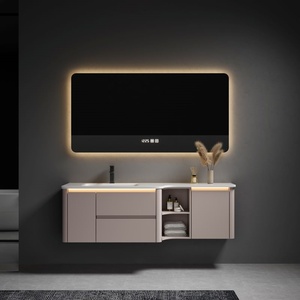 <span class=keywords><strong>Lavabo</strong></span> intégré en céramique moderne personnalisé miroir armoire à taille optimisée meubles de salle de bain pour appartements - Product Image 4