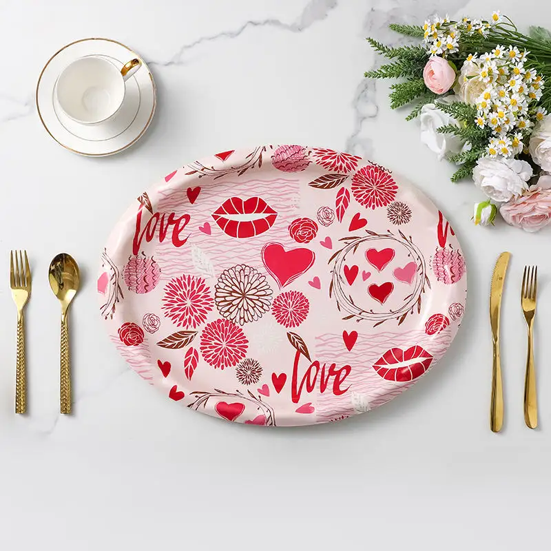 Assiette de décoration de mariage Assiettes de mariage en plastique cœur rose Assiettes de mariage ovales