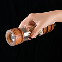 Moulin à sel et à poivre manuel réglable avec bouton rotatif, dessus en bois, en bois de caoutchouc et en polycarbonate, rechargeable, portable, durable, outil de cuisine