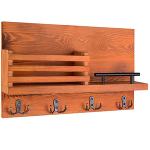 Wooden <b>Wall</b> <b>Mounted</b> <b>Shelf</b> Key Holder Storage Rack Entryway Organizer Rectangle Multi Purpose Dustproof No Drilling - Product Image 3