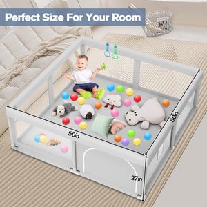 Vườn chơi trẻ em cỡ lớn trong nhà/ngoài trời, di động, khu vui chơi cho trẻ sơ sinh, cũi trẻ em với vách ngăn kiểu gỗ, hàng rào bảo vệ trẻ em - Product Image 5