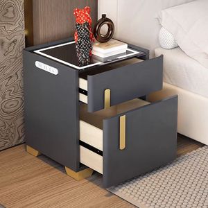 <span class=keywords><strong>Tavolo</strong></span> da letto in legno intelligente di fabbrica moderna luce a LED serratura per impronte digitali comodino con ricarica wireless - Product Image 5