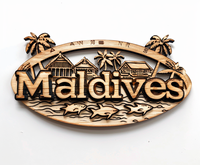 Aimant de réfrigérateur en bois souvenir de maison de plage gravée avec logo personnalisé Maldives