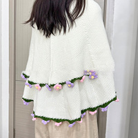 Couverture en crochet faite à la main avec bordure fleurie, jeté doux en tricot multicouche pour la décoration intérieure, confortable à porter et présentoirs de cadeaux de boutique