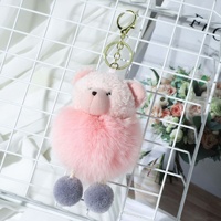 Porte-clés en peluche ours en peluche avec pompon en fourrure 2026, dessin animé, boule de pompon moelleuse, poupée animale, porte-clés, breloque pour sac, jouet, pendentif pour sac à dos