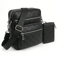 Tas Selempang Pria Kulit PU Embossed dengan Set Dompet, Tas Kasual Multi Kantong untuk Pembeli Grosir