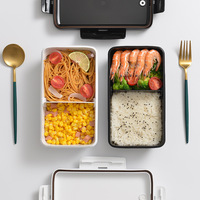Boîte à bento de style japonais, récipient pour repas légers, boîte à lunch pour employés de bureau, plastique, deux compartiments, compatible micro-ondes, 1000 ml