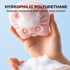 Esponja de Baño con Diseño de Cara de Gato en Rosa, Naranja y Verde Menta con Diseño de Pez para Exfoliar y Limpiar la Piel - Product Image 6
