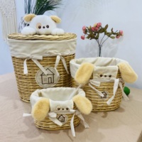 Ensemble de 4 paniers à linge en saule naturels et écologiques pour enfants, robustes et durables, avec couvercle décoratif en peluche et doublure amovible