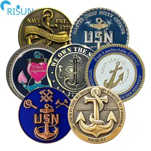 Buque de guerra de esmalte 3D personalizado de fábrica, buques navales, barco USN Anchor, monedas de desafío conmemorativas, moneda de desafío de ancla personalizada