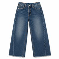 Jean taille haute à ourlet effiloché et jambe large pour femme, pantalon en denim ample et très extensible, vente en gros usine