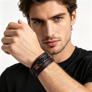 Leather Multi Layer Bracelet With Music Note Design <b>Magnetic</b> <b>Clasp</b> For Men Gift Jewelry 7.5in 8.5in 9in - Product Image 2