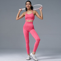 Ensemble de yoga imprimé léopard pour femmes 2026, 2 pièces, sans couture, sexy, en Spandex/Nylon, pour le sport et le fitness, avec LOGO – Vente en gros