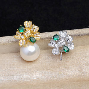 Pendentif en argent S925 avec zircon vert, accessoire de bricolage pour bijoux en perles, forme de fleur creuse, charme en cristal tendance JG5934 - Product Image 5