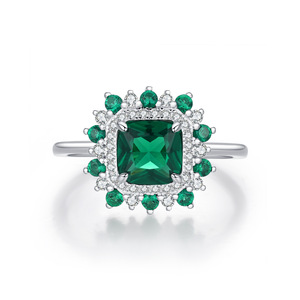 S925 <b>silver</b> <b>Emerald</b> Cut Green Gemstone <b>Ring</b> With Diamond Pave Setting Women's Classic Engagement <b>Ring</b> - Product Image 1