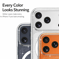 Étui scintillant LAUDTEC pour iPhone 17 Pro/Pro Max – Coque de téléphone ultra-fine transparente et scintillante avec bouton métallique anti-traces de doigts