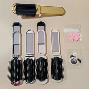 Hot Sale Colours Makeup Mirror Comb Pocket Mini Foldable With Hair Brush Folding Mirror With Hair Comb