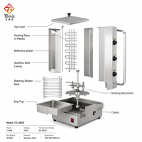 Grill à shawarma au gaz commercial à 5 brûleurs, machine robuste en acier inoxydable, rôtissoire verticale pour doner kebab, pour restaurant, usine