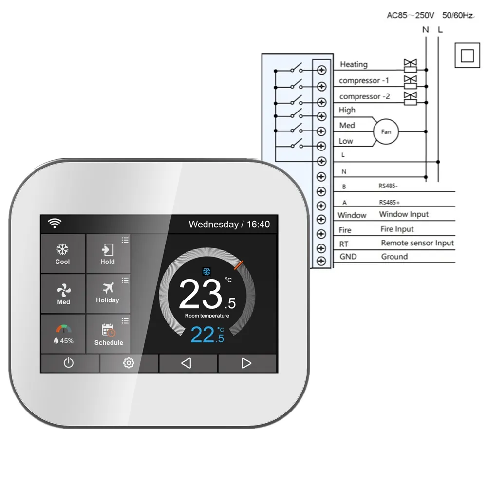 Termostato digital de parede modbus rtu/tcp dx, termostato do sistema