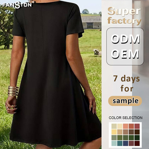 Vestido de <span class=keywords><strong>mujer</strong></span> con cuello <span class=keywords><strong>en</strong></span> V festoneado 2026 - Elegante vestido de verano de manga corta de color liso, falda informal de moda con corte <span class=keywords><strong>en</strong></span> A <span class=keywords><strong>para</strong></span> venta al por mayor - Product Image 2