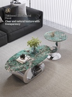 Table basse ovale en métal style minimaliste moderne avec super cristaux, pour salon, maison, petit appartement, combinaison artistique