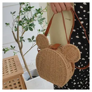 Cute Mouse Beach Vacation Leisure Cross Woven Handmade Bali Rattan Bag For Women