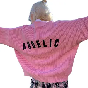 European and American cardigan autumn take letters embroidered loose sweater jacket button sweater female