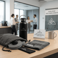 Ensemble cadeau d'entreprise personnalisé, kit de bien-être avec bouteille de sport, serviette, bande de résistance, bandeau, pochette de rangement