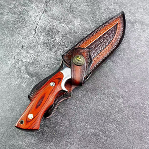 بيع بالجملة تخصيص مقبض rambo rambo التخييم من نوع خشب الورد ثابت 5cr14steel مع غمد جلد