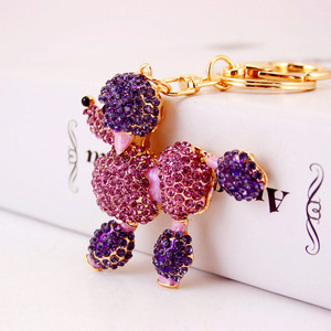 Rhinestone Crystal Animal Keychain Girl Gift Poodle Dog Keyring Women Pendant Key Chain Ring Trinket Purse Bag Car Jewelry