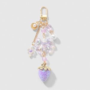 Sweet Bow Strawberry Resin Keychain Pearl Bead Charm Gold Chain Pendant Y2K Cute Bag Accessory <b>Gift</b> for Women Girl Wholesale - Product Image 2