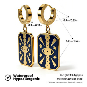 Boucles d'oreilles pendantes carrées en émail bleu plaqué or 18 carats en acier inoxydable, vente en gros directe d'usine pour femmes - Product Image 6