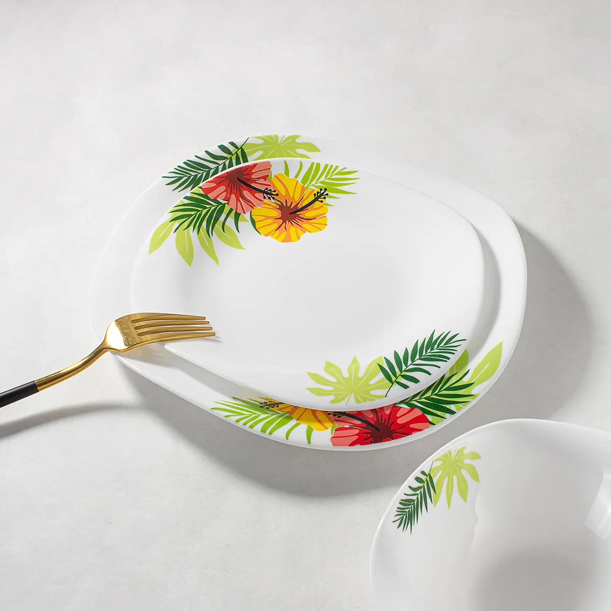 58 Stuks Goede Kwaliteit Opaal Bestekset, Borden En Kommen Met Klant Bloemenstickers Diner Set Servies Sets Glas Design