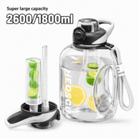 Botella de Agua Deportiva de Tritán Duradera de 1800/2600 ml, Libre de BPA, Resistente a Impactos, a Prueba de Fugas, con Tapa de Resorte y Pajita, para Mujeres y Niñas