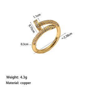Nieuwe Mode Europese En Amerikaanse Hiphop <span class=keywords><strong>Punk</strong></span> Gebogen <span class=keywords><strong>Nail</strong></span> Design Zirkoon Vergulde <span class=keywords><strong>Ring</strong></span> Voor Zowel Mannen Als Vrouwen - Product Image 5