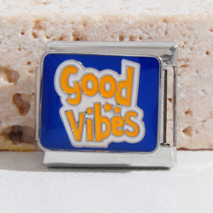 Good Vibes Charm Bracelet Blue Enamel Unisex Jewelry Modular Fashion Accessory - Product Image 1