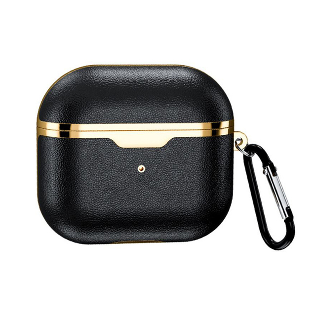 With Carabiner Luxury Electroplated Gold TPU Leather Protective Case for AirPods 3 2 1 Pro