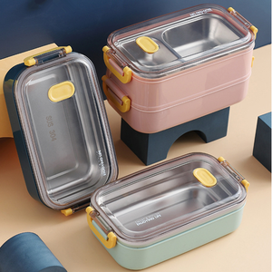 1600ml Portátil Aço Inoxidável Bento <span class=keywords><strong>Box</strong></span> 2-Layer Compartimento Recipiente De Armazenamento De Alimentos Ar Apertado Lancheiras De Plástico - Product Image 6