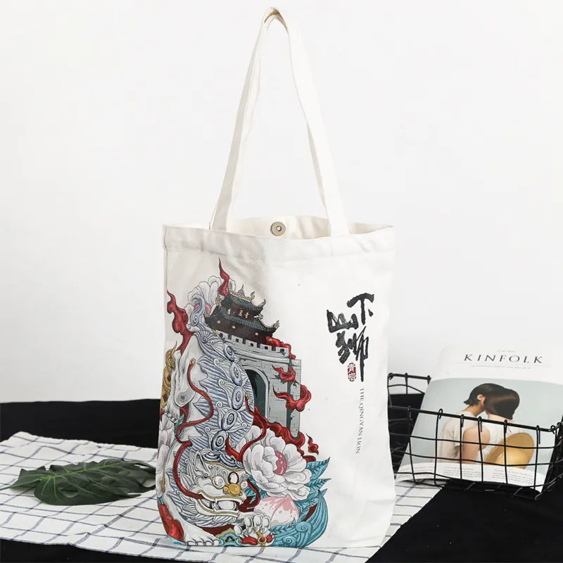 Bolsa de lona de algodão reutilizável, sacola de lona estampada com nome da cidade, bolsa para compras, 100%