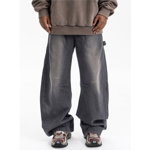Jeans en denim vintage pour <span class=keywords><strong>homme</strong></span>, style américain rétro, délavé, coupe large incurvée, cargo, type bûcheron, vêtement de travail, OEM - Product Image 2