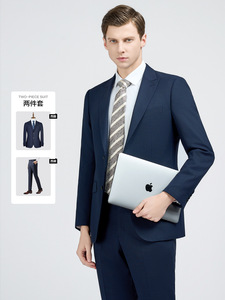 Veste de costume en laine pied-de-poule bleu marine <span class=keywords><strong>pour</strong></span> <span class=keywords><strong>homme</strong></span>, col <span class=keywords><strong>blanc</strong></span>, simple boutonnage, <span class=keywords><strong>pantalon</strong></span> à fermeture éclair sur le devant <span class=keywords><strong>pour</strong></span> <span class=keywords><strong>mariage</strong></span>, travail, affaires - Product Image 3