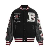 Blouson universitaire en satin brodé lettre B style Hip Hop, avec patchwork multi-badges, tendance, pour homme